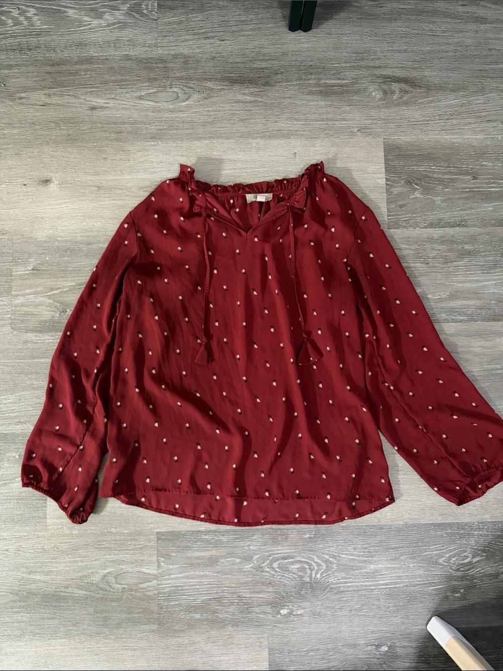 Women's Red Long-Sleeve Peasant Blouse